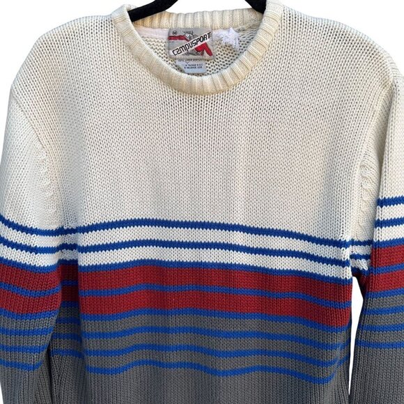 Campusport Vintage Mens Striped Crew Neck Long Sleeve Knit Academia Sweater M - Picture 2 of 8